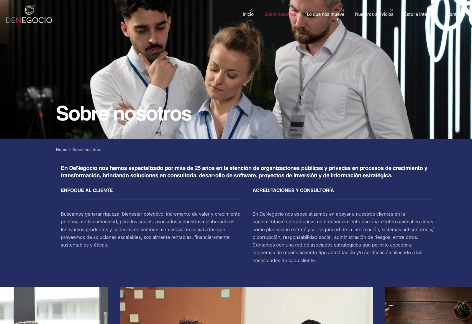 Captura de pantalla del proyecto DeNegocio